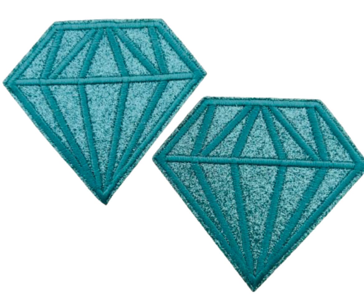 Diamond Patch Turquoise Teal Blue Iron On Ready Glitter Hat Bar Boutique Embroidered