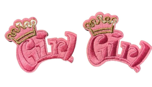 Girl Patch (2) Iron On Ready Pink Crown Patch Embroidered Filler Patch Hat Bar Princess