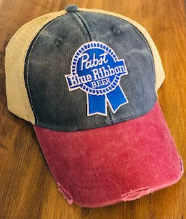 PBR Patch Sytle HatDistressed Unisex Adjustable Pabst Blue Ribbon Cap