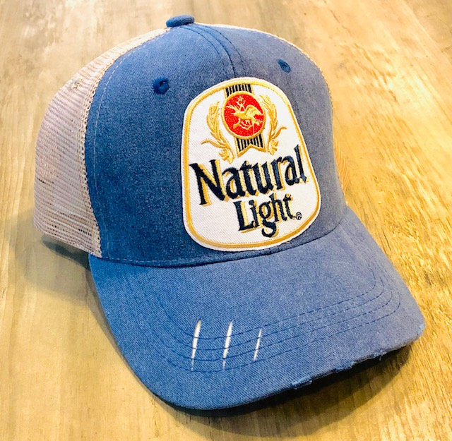 Natural Light Hat Patch Style Trucker Hat Distressed Adjustable Unisex Beer Cap Brand New