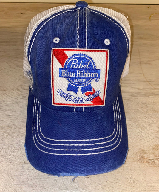 Pabst Blue Ribbon Trucker Hat Non Structured Patch Style Hat Adjustable