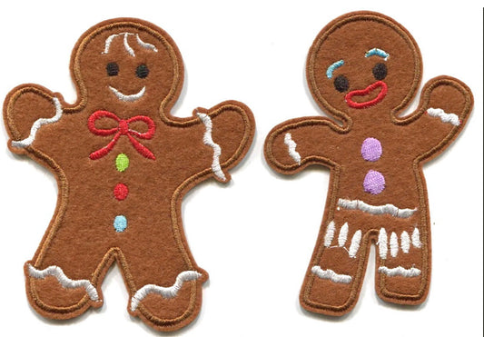 Gingerbread Man Patch SET OF 2! Iron On Ready Santa Christmas Gingerbread Men Brand New Peppermint Holiday Sew On Embroidered Patch