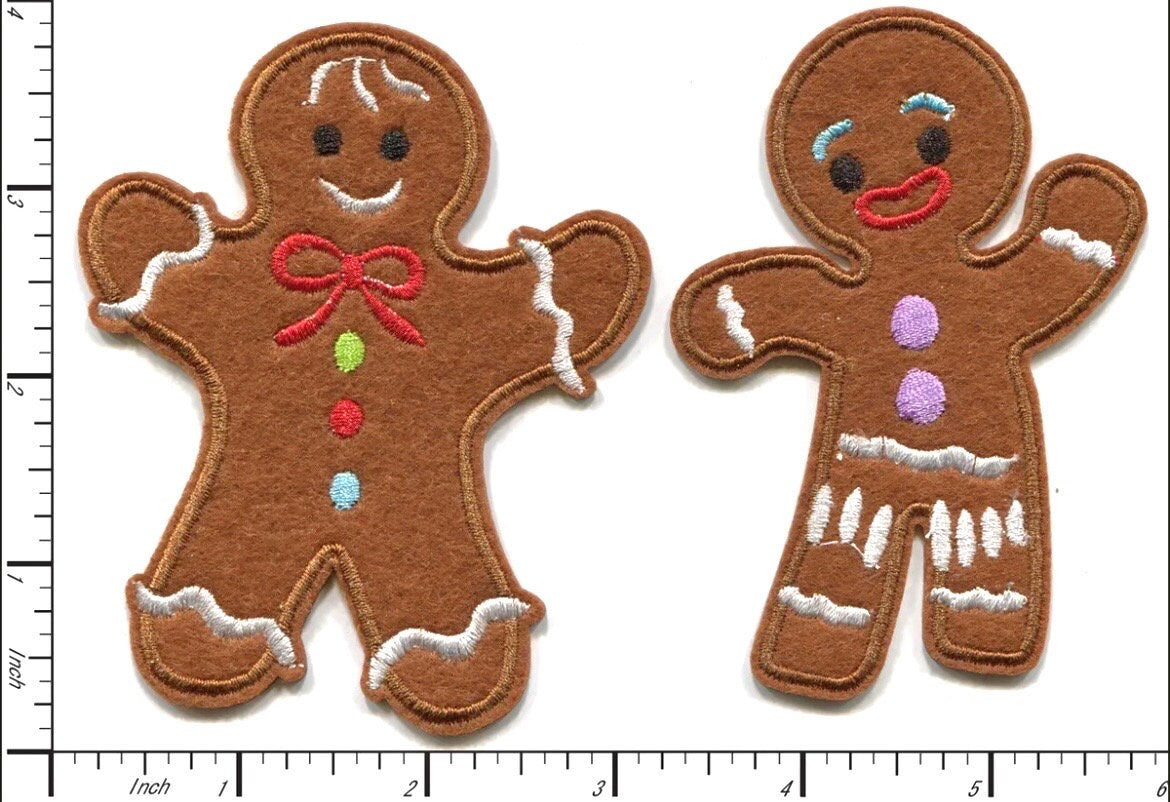 Gingerbread Man Patch SET OF 2! Iron On Ready Santa Christmas Gingerbread Men Brand New Peppermint Holiday Sew On Embroidered Patch