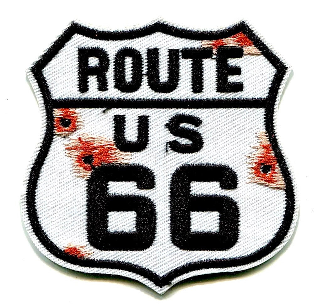 ROUTE 66 Patch Iron on Patch Bullet Holes Rustic Sign Brand New Embroidered High Quality!