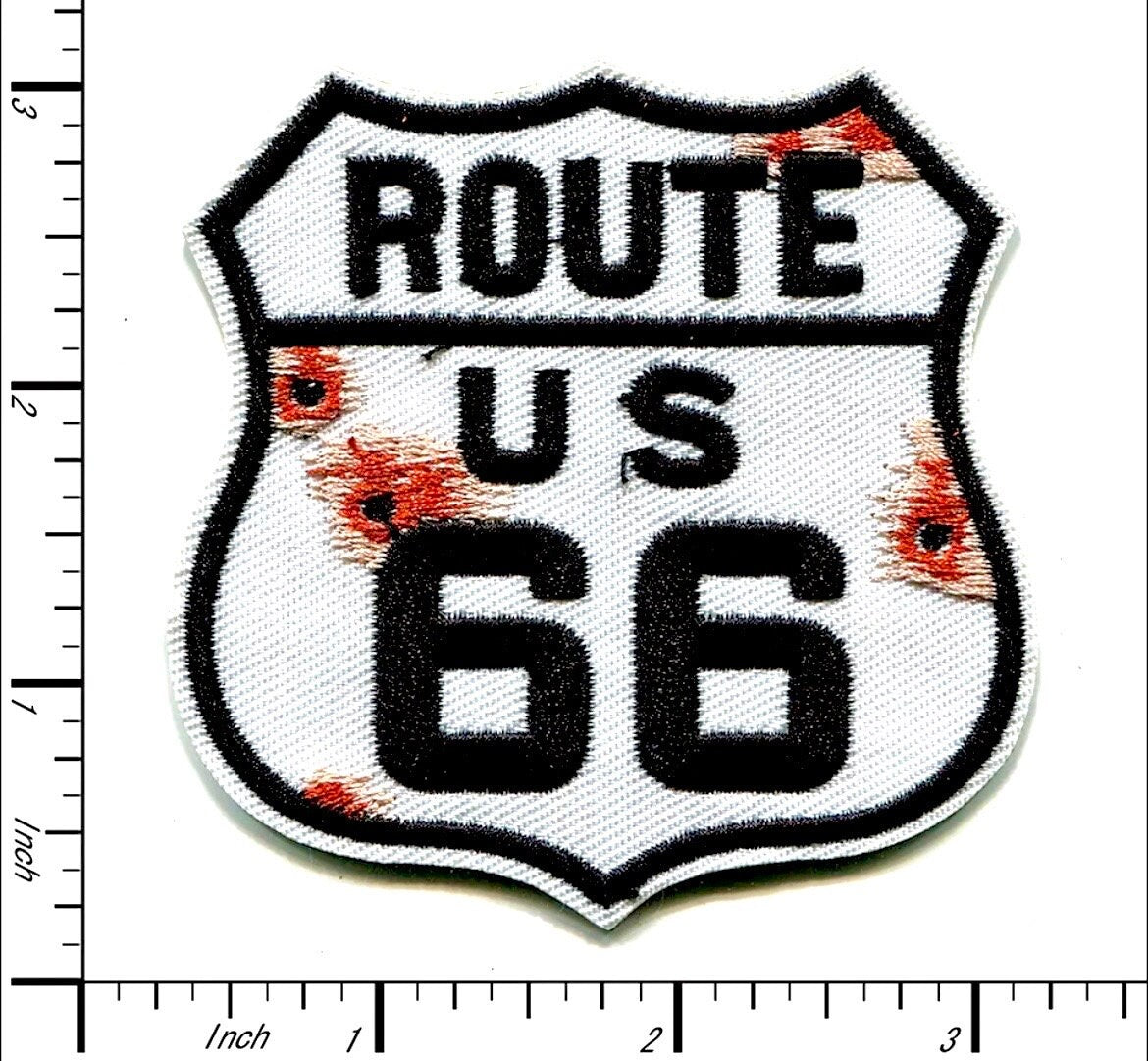 ROUTE 66 Patch Iron on Patch Bullet Holes Rustic Sign Brand New Embroidered High Quality!