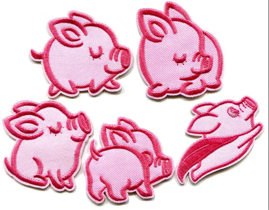 Pig Patch Iron On Ready Patches SET of Five (5) Patches Pigs Fly Cute Farm Animals Embroidered Logo Can Also Sew On