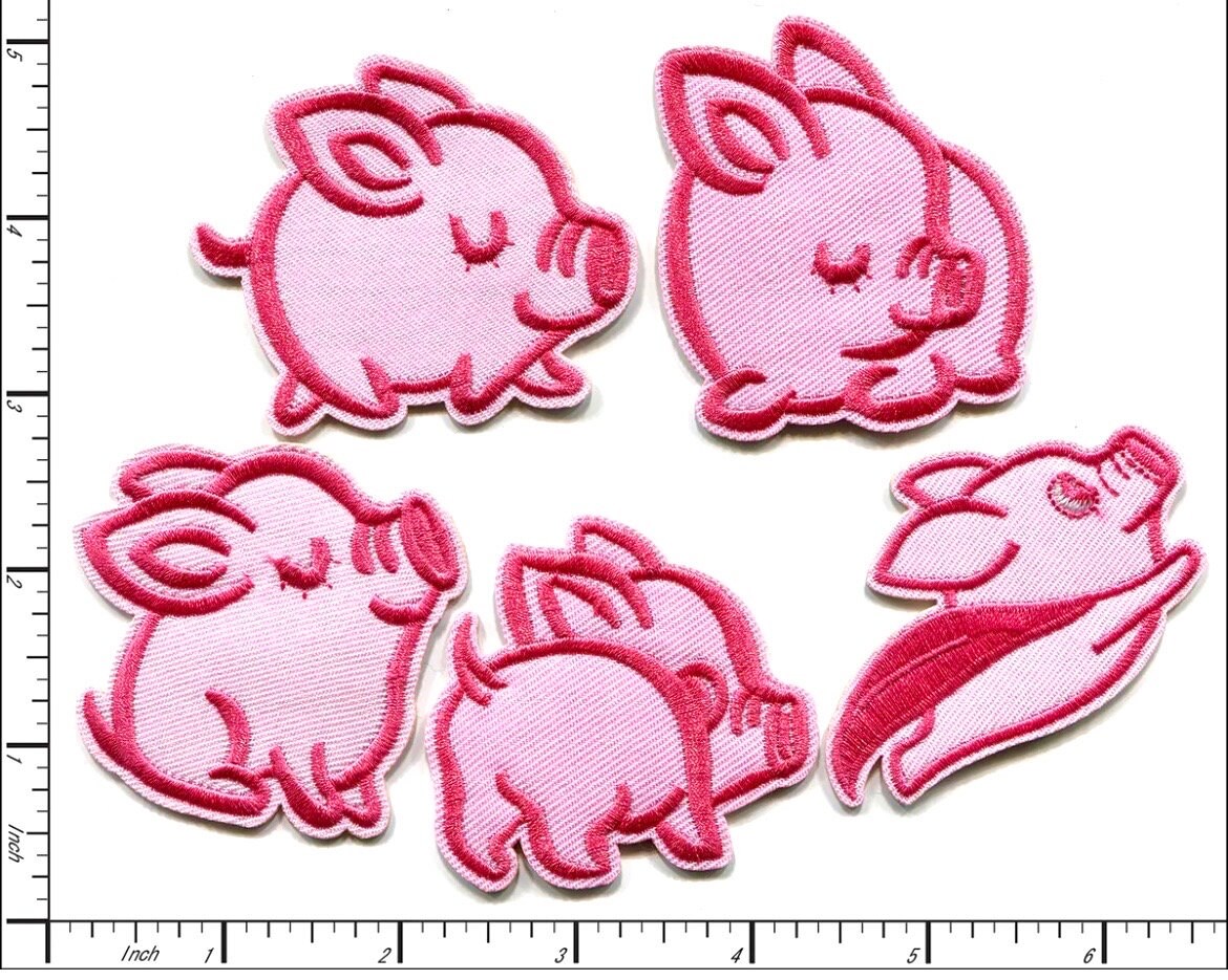 Pig Patch Iron On Ready Patches SET of Five (5) Patches Pigs Fly Cute Farm Animals Embroidered Logo Can Also Sew On