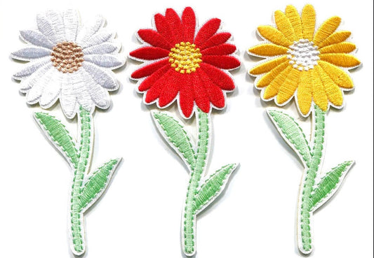 Flower Patches Iron on Ready Set of THREE (3) Daisy Garden Flower Power Brand New Embroidered High Quality!