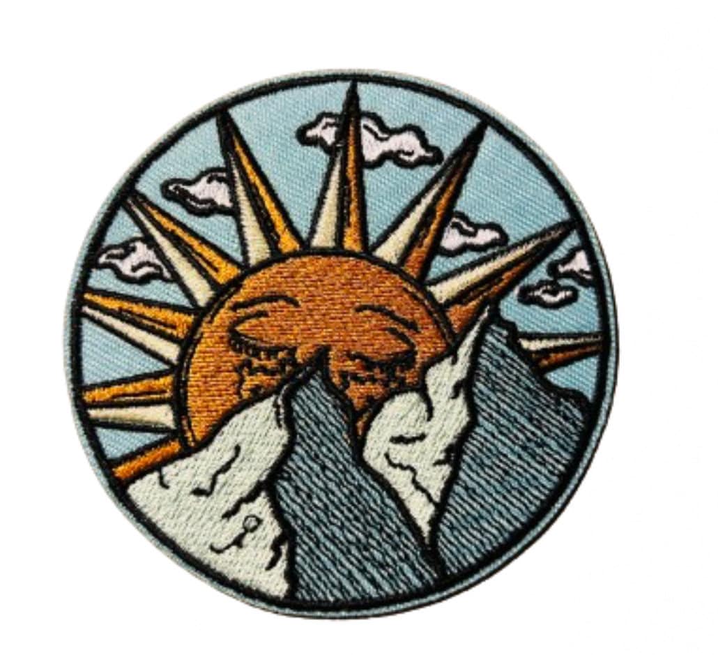 Mountain Sun Outdoor Patch Iron On Ready Patch Embroidered Filler Patch Hat Bar Patch Adventure Campimg Hiking